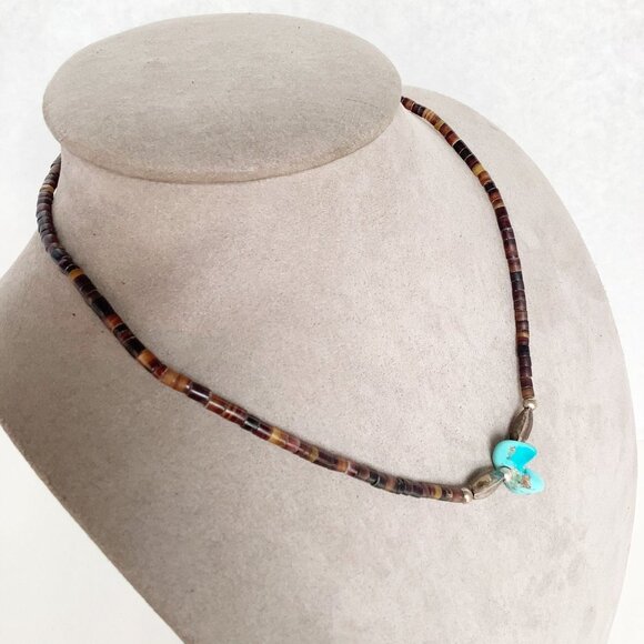 Sterling Silver Turquoise Heishi Beads Necklace Genuine Gemstones Nugget Pendant - Picture 5 of 5